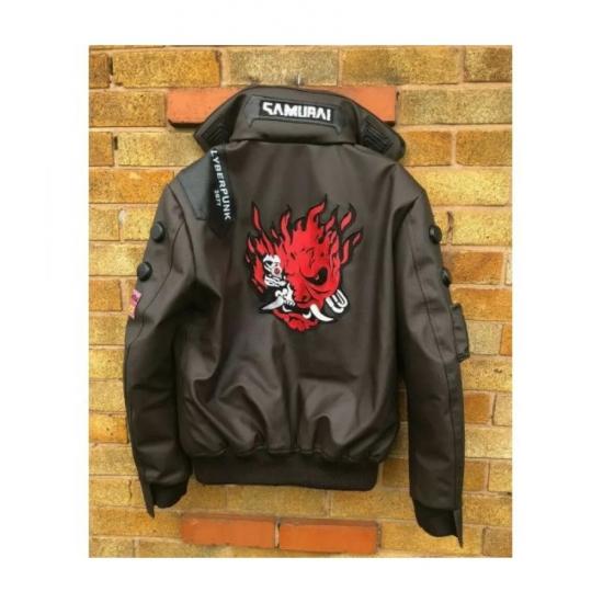 Cyberpunk 2077 Costume Jacket Mens Brown Leather Embroidery Coat