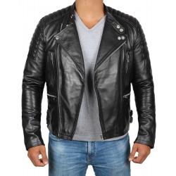 Darin Mens Black Quilted Motorcycle Asymmetrical Leather Jacket	