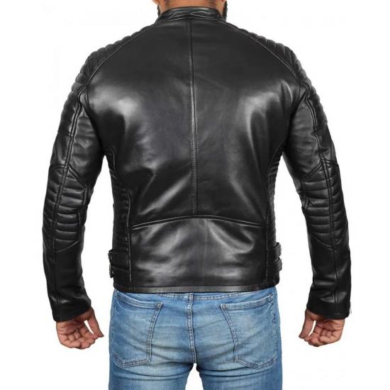 Darin Mens Black Quilted Motorcycle Asymmetrical Leather Jacket