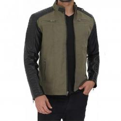 Darrell Green and Black Cafe Racer Men's Jacket Darrell Green and Black Cafe Racer Men's Jacket