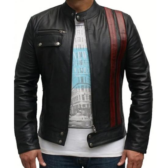 Darin Mens Black Quilted Motorcycle Asymmetrical Leather Jacket