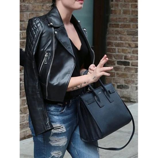 Demi Lovato Leather Biker Jacket Black