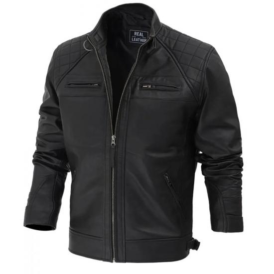 Diamond Classic Black Cafe Racer Biker Jacket