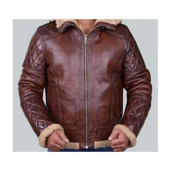 Diamond Quilted Bomber B3 Shearling Jacket