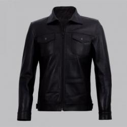 Diran Men Black Classic Leather Jacket with Shirt Collar	 Diran Men Black Classic Leather Jacket with Shirt Collar