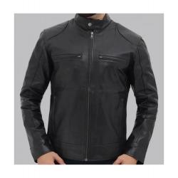 Dodge Black Mens Leather Racer Jacket	
