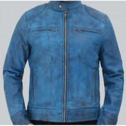 Dodge Cafe Racer Sky Blue Leather Jacket	 Dodge Cafe Racer Sky Blue Leather Jacket