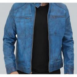 Dodge Cafe Racer Sky Blue Leather Jacket	 Dodge Cafe Racer Sky Blue Leather Jacket