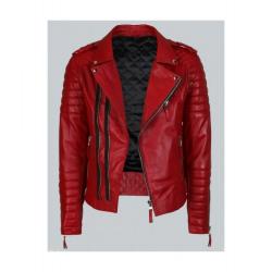 Double Breasted Mens Red Leather Biker Jacket	