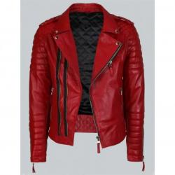 Double Breasted Mens Red Leather Biker Jacket	 Double Breasted Mens Red Leather Biker Jacket