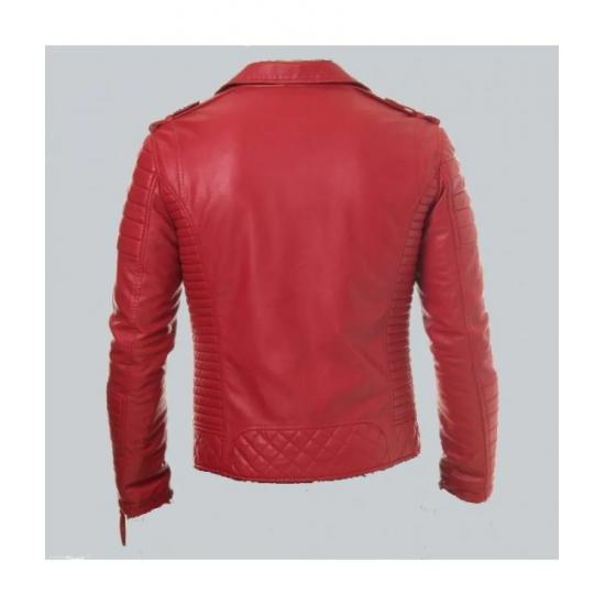 Double Breasted Mens Red Leather Biker Jacket