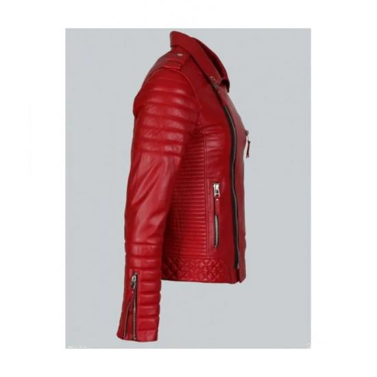 Double Breasted Mens Red Leather Biker Jacket