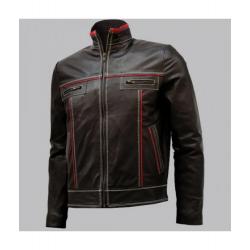 Double Stitched Men's Brown Leather Jacket	