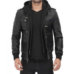 Edinburgh Black Hooded Leather Jacket	