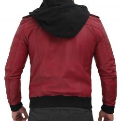 Edinburgh Maroon Hooded Leather Bomber Jacket Mens Edinburgh Maroon Hooded Leather Bomber Jacket Mens