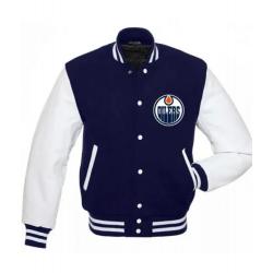 Edmonton Oilers Blue and White Letterman Jacket	