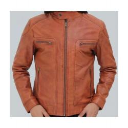 Edward Mens Tan Leather Jacket with Hood	