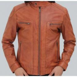 Edward Mens Tan Leather Jacket with Hood	 Edward Mens Tan Leather Jacket with Hood