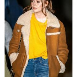 Elegant Karen Gillan Sheepskin Shearling Leather Jacket Coat	 Elegant Karen Gillan Sheepskin Shearling Leather Jacket Coat