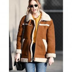 Elegant Karen Gillan Sheepskin Shearling Leather Jacket Coat	 Elegant Karen Gillan Sheepskin Shearling Leather Jacket Coat