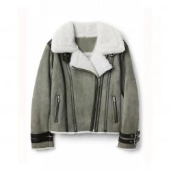 Elena Grey Suede Leather Shearling Jacket	 Elena Grey Suede Leather Shearling Jacket