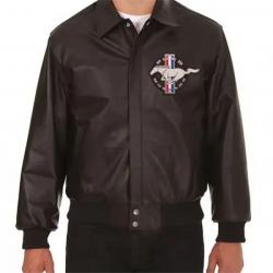 Embroidered Ford Mustang Bomber Black Leather Jacket	 Embroidered Ford Mustang Bomber Black Leather Jacket