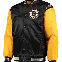 Enforcer Boston Bruins Yellow and Black Satin Jacket	 Enforcer Boston Bruins Yellow and Black Satin Jacket