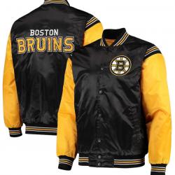 Enforcer Boston Bruins Yellow and Black Satin Jacket	 Enforcer Boston Bruins Yellow and Black Satin Jacket