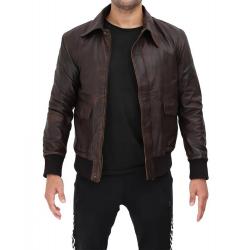 Ernest Mens Dark Brown Bomber Leather Jacket	
