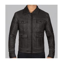 Expendable Distressed Mens Vintage Black Leather Jacket	