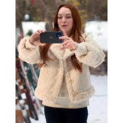 Falling For Christmas 2022 Lindsay Lohan Shearling Jacket	