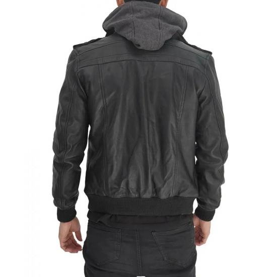 Ferndale Black Hooded Bomber Leather Jacket