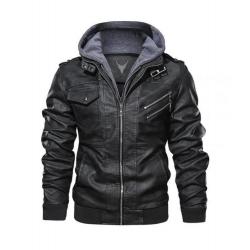 Ferndale Black Leather Jacket with Hood Mens	