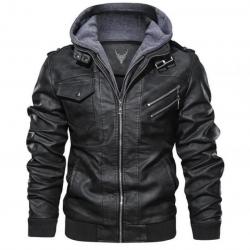 Ferndale Black Leather Jacket with Hood Mens	 Ferndale Black Leather Jacket with Hood Mens