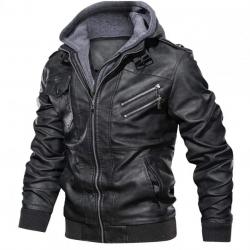 Ferndale Black Leather Jacket with Hood Mens	 Ferndale Black Leather Jacket with Hood Mens