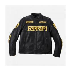 Ferrari Black Leather Motorcycle Biker Jacket	