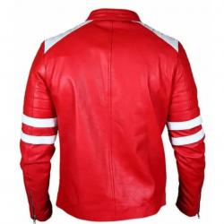 Fight Club Brad Pitt Leather Coat Jacket Red and White Strip	 Fight Club Brad Pitt Leather Coat Jacket Red and White Strip