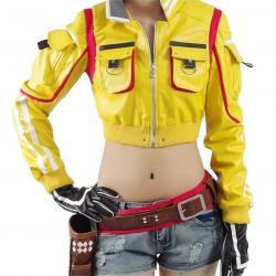 Final Fantasy 15 Cindy Yellow Leather Jacket with Hammer Head Patch	 Final Fantasy 15 Cindy Yellow Leather Jacket with Hammer Head Patch