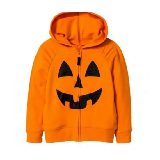 Fleece Halloween Pumpkin Zip Up Hoodie