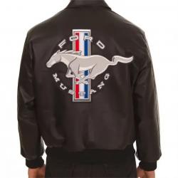 Embroidered Ford Mustang Bomber Black Leather Jacket	 Embroidered Ford Mustang Bomber Black Leather Jacket