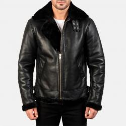 Francis Black Leather Bomber Jacket	 Francis Black Leather Bomber Jacket