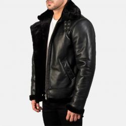 Francis Black Leather Bomber Jacket	 Francis Black Leather Bomber Jacket