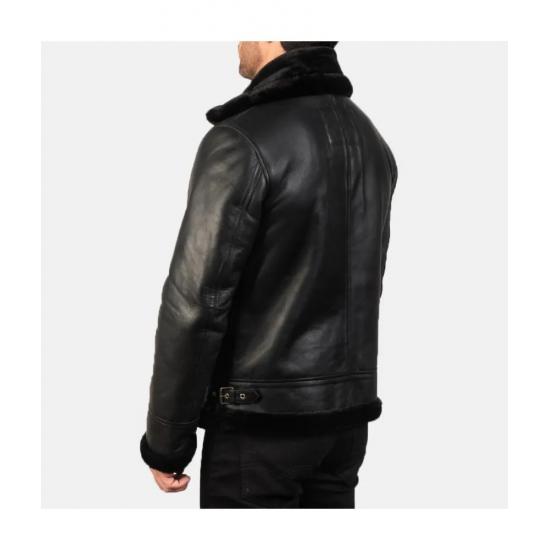 Francis Black Leather Bomber Jacket