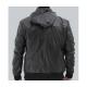 Frank Mens Black Leather Hooded Bomber Jacket