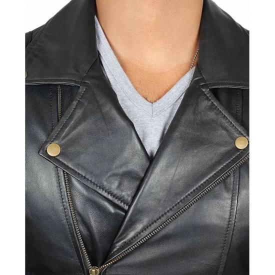 Frisco Asymmetrical Mens Black Leather Motorcycle Jacket