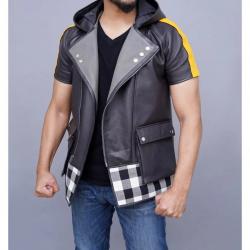 Game Inspired Kingdom Hearts III Riku Cosplay Costume Hooded Leather Jacket	 Game Inspired Kingdom Hearts III Riku Cosplay Costume Hooded Leather Jacket