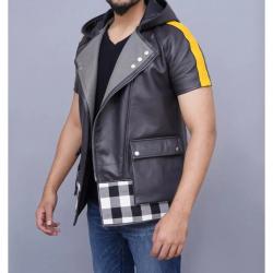 Game Inspired Kingdom Hearts III Riku Cosplay Costume Hooded Leather Jacket	 Game Inspired Kingdom Hearts III Riku Cosplay Costume Hooded Leather Jacket