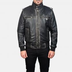 Glen Street Black Leather Bomber Jacket	 Glen Street Black Leather Bomber Jacket