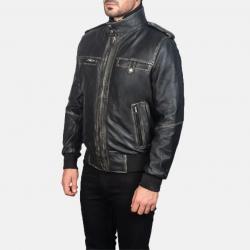 Glen Street Black Leather Bomber Jacket	 Glen Street Black Leather Bomber Jacket