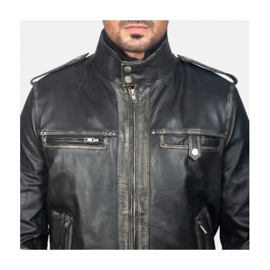 Glen Street Black Leather Bomber Jacket